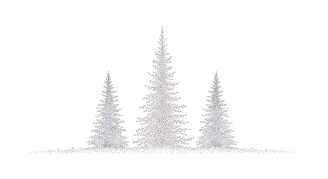 Abstract christmas trees made of tiny dots and lines on white background