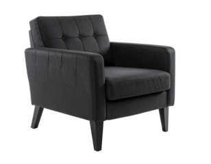 Black leather armchair  isolated on a transparent background. 