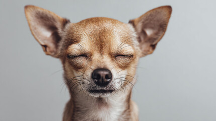 Obraz premium A close-up of a small dog with closed eyes, exuding calmness and serenity