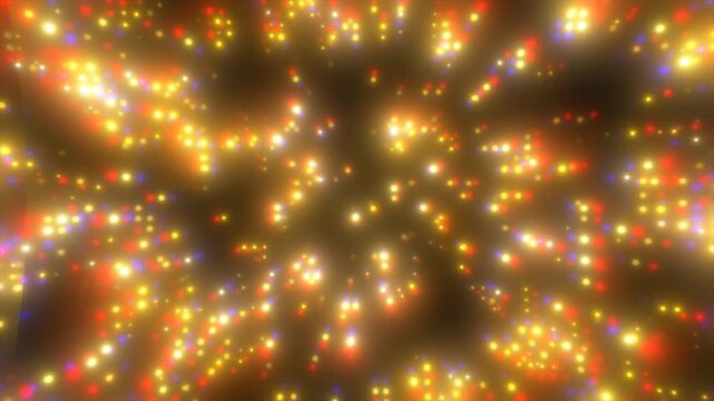 Radiant warm abstract display of yellow, orange, and red glowing dots forming a soft digital-energy field