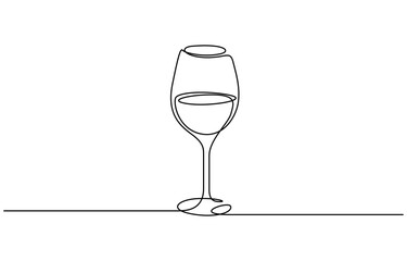 Continuous one line drawing of glasses of red wine. Toast and cheers with splash in simple linear style. Isolated on transparent background