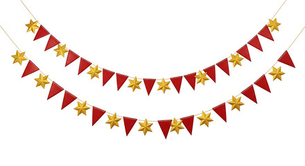 Obraz premium Red and gold festive pennant banners with star and leaf shapes
