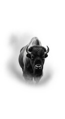 Fototapeta premium Majestic bison emerges from mystical white fog