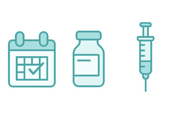 Obraz premium Healthcare icons showing calendar appointment, vaccine vial, and hypodermic syringe