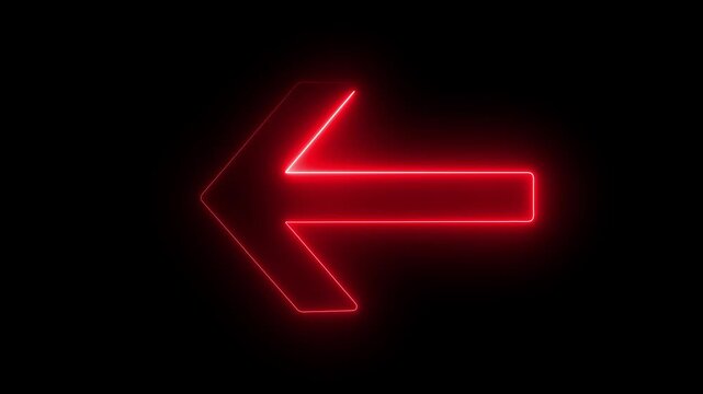 Blue color bright light neon arrow pointer pointing left with glowing effect on black  background for stylish designs
