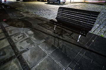 Classic and retro wooden benches in the city