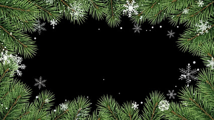 Festive Christmas Pine Frame with Snowflakes and Copy Space for Holiday Greetings © Miki