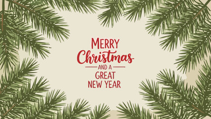Festive Christmas and New Year Greetings with Pine Branches Border © Miki