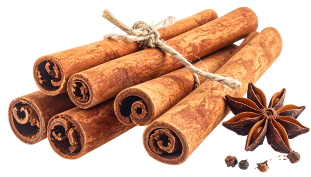 Aromatic cinnamon sticks isolated on white transparent background Remove png