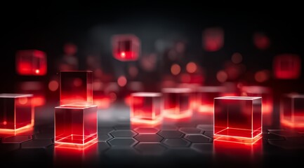 Collection of red cubes arranged in a way that they seem to be stacked on top of each other