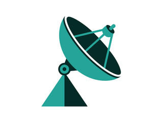 A turquoise satellite dish is poised to receive signals against a white background, symbolizing communication and broadcasting.