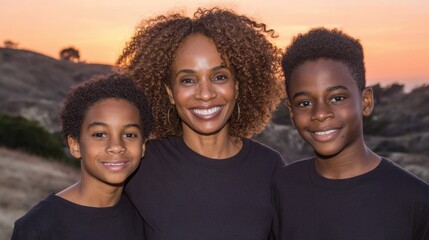 Family enjoys sunset together in nature