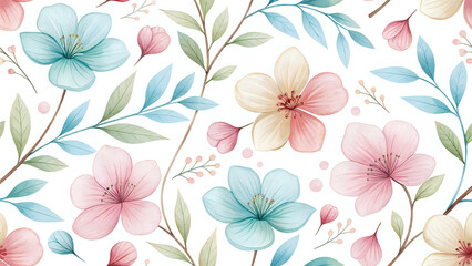 seamless pattern with flowers, Watercolor floral petals pattern, delicate pastel tones, seamless