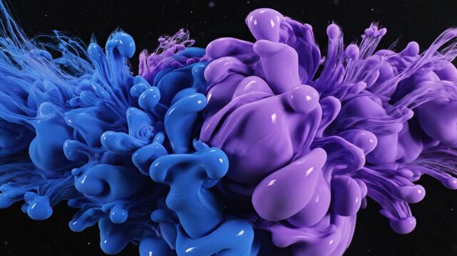 Seamless looping abstract background of vibrant purple and deep blue liquid ink swirling and mixing slowly in a weightless environment mixing slowly weightless, flow, dreamy