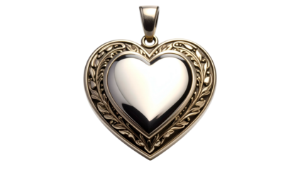Ornate gold heart pendant with detailed floral filigree design