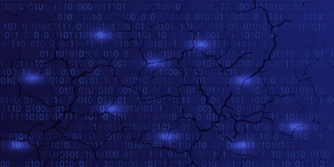 Binary code tech vector blue banner. Digital technology background.