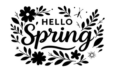 Hello Spring Floral Typography Illustration