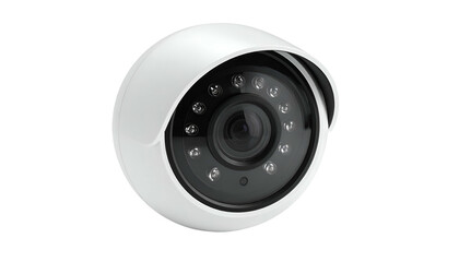 Security camera with LED lights, white dome against black backdrop