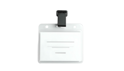 White ID badge with clip against a black background