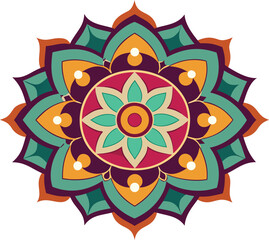 Minimalist symmetric mandala icon with clean geometric patterns and vibrant color options