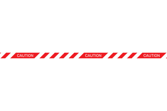 Red and white diagonal warning tape border with seamless pattern. Stop or danger barrier ribbon for caution signs, restricted areas, and safety designs. Clean vector on transparent background.