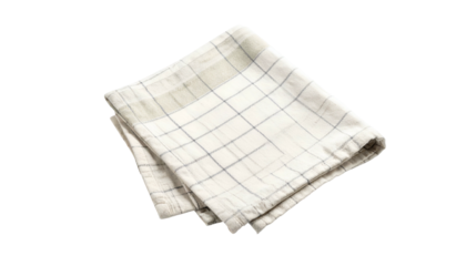 Folded dish towel with blue grid on white