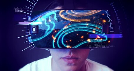 Digital planet Earth rendered inside realistic virtual reality glasses. Technology Related 3D Concept. - Powered by Adobe