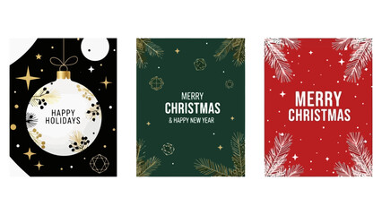 Festive Merry Christmas and Happy Holidays greetings with elegant holiday ornaments and winter foliage designs © Maziaa