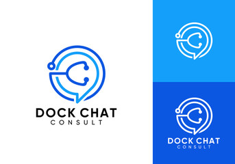 abstract stethoscope and chat logo. technology medical healthcare design concept