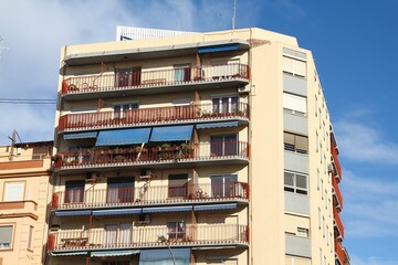 Valencia generic apartment building. Modern residential architecture. Valencia city in Valencian...