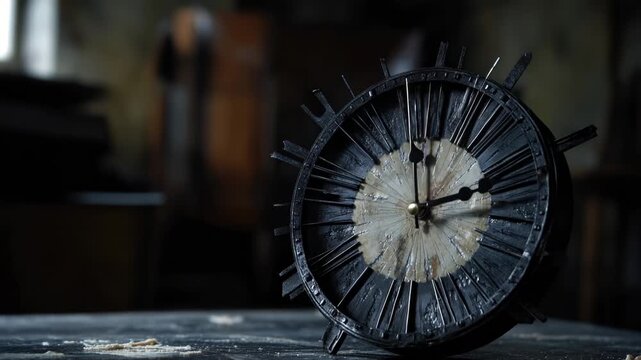 Video A close-up shot of a black clock sitting on a table, perfect for use in designs related to time, schedules, or modern decor