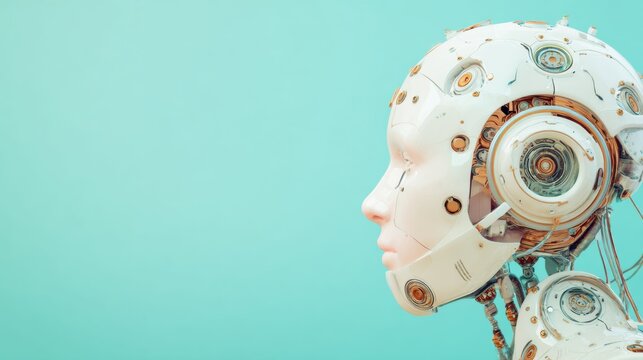 Human-like robot head showcasing advanced technology in bright surroundings