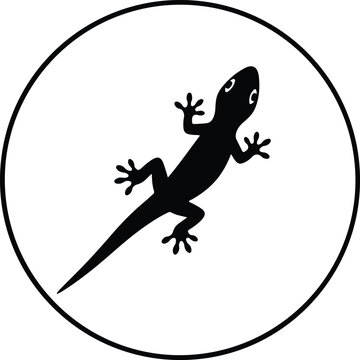 Illustration gecko lizard silhouette in black circle vector
