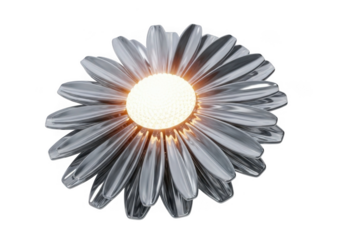 Metallic daisy flower with bright center isolated on transparent background for graphic design and decoration