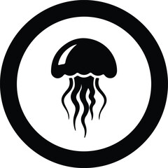 Illustration Jellyfish black silhouette in circle ocean icon vector