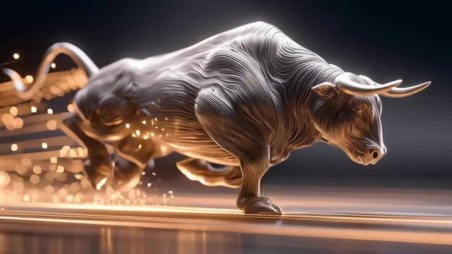 Gold bull,cow running with light effect.Stong and fighting concepts