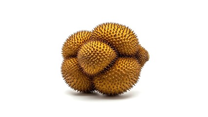 Spiky Golden Durian Fruit Cluster on White