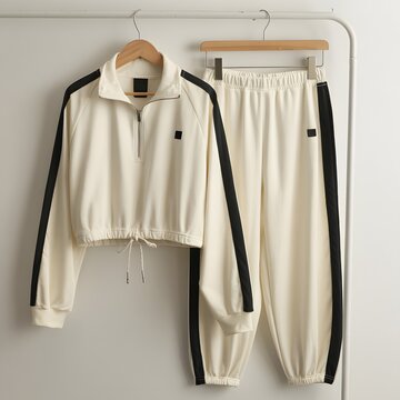 Cream tracksuit set women's athletic wear matching outfit casual style