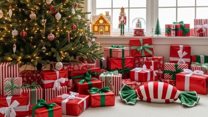 Festive Christmas Tree and Gifts by Window