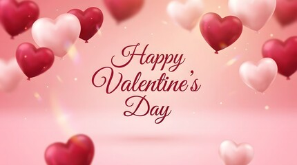 Romantic valentine s day background with heart shaped balloons and pink gradient