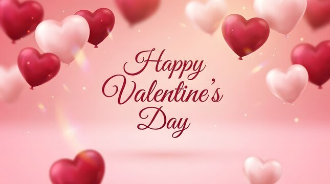 Romantic valentine s day background with heart shaped balloons and pink gradient
