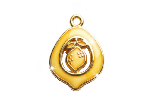 Gold lemon charm pendant isolated on transparent background for jewelry making and fashion accessories - Powered by Adobe
