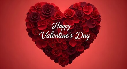 Heart shaped rose arrangement for valentine s day on red background