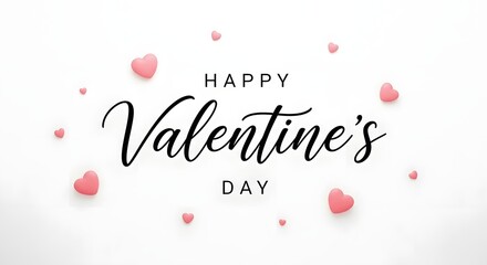 Elegant happy valentine s day greeting with pink petals on white background