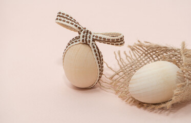 Wooden eggs. Easter concept. Decoration, craft, DIY. High quality photo