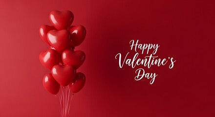 Romantic valentines day red heart balloons with happy valentines day message