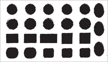 Set of vector paint brush stroke, ink splash and grungy decoration elements. Freehand grunge brush illustration. Black watercolor splatter, texture, frame and abstract background for social media.