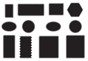 Geometric shapes with scallop and zigzag edges set. Silhouette stickers circle, square, oval and rectangle labels.