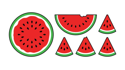 Vibrant Slices and A Whole Round of Fresh, Juicy Watermelon Illustration Collection