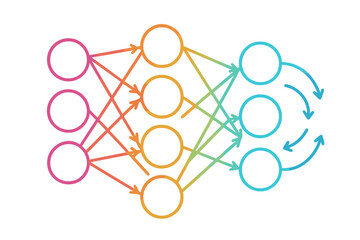 Colorful gradient diagram of an artificial neural network structure for deep learning technology and machine intelligence
